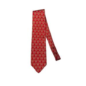 Vintage Paolo Gucci Silk Tie Red W/ Gold Links Equestrian Geometric L:58" W:4"